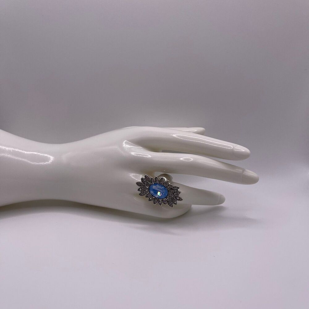 Jessica Simpson Women's Flower Gem Stone Silver Statement Ring